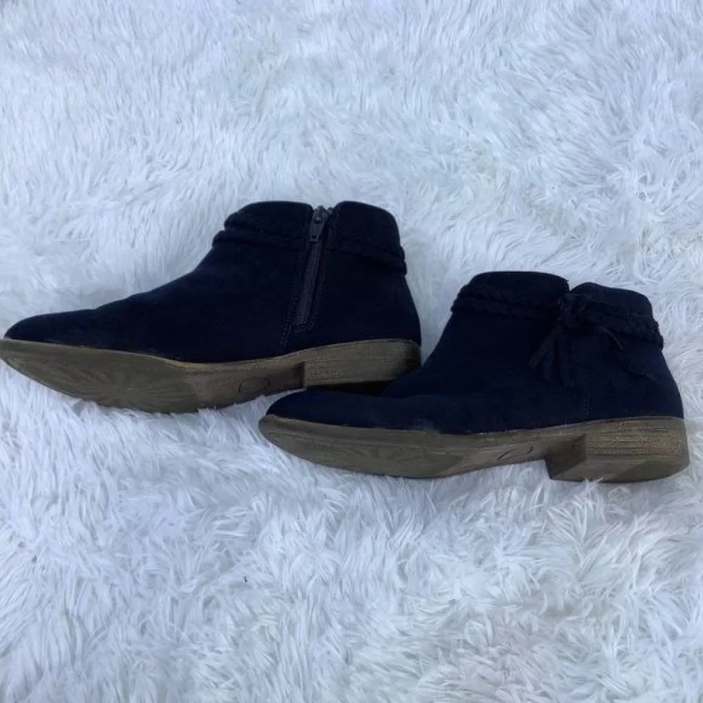 Cat‎ & Jack Ankle Booties Girl Size 6 Deep Blue Faux Vegan Suede Leather Boho